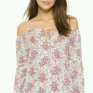 WAYF Tunic Top Dress Size XS Boho Floral Pink Red Off Shoulder